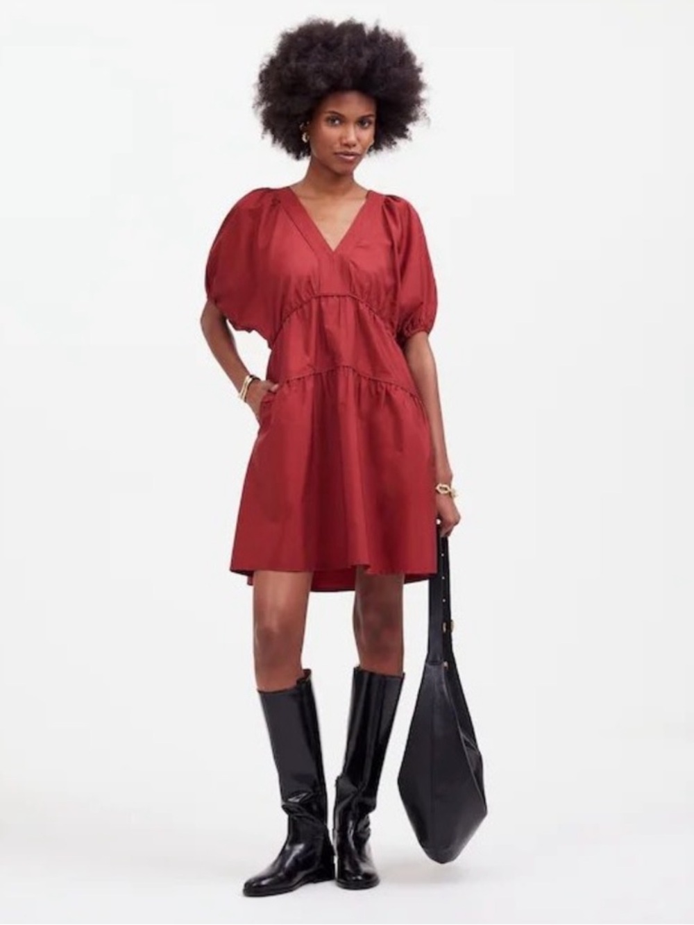 MADEWELL PUFF SLEEVE POPLIN DOLL DRESS COLOR CLARET RED BURGUNDY NEW WITH TAGS